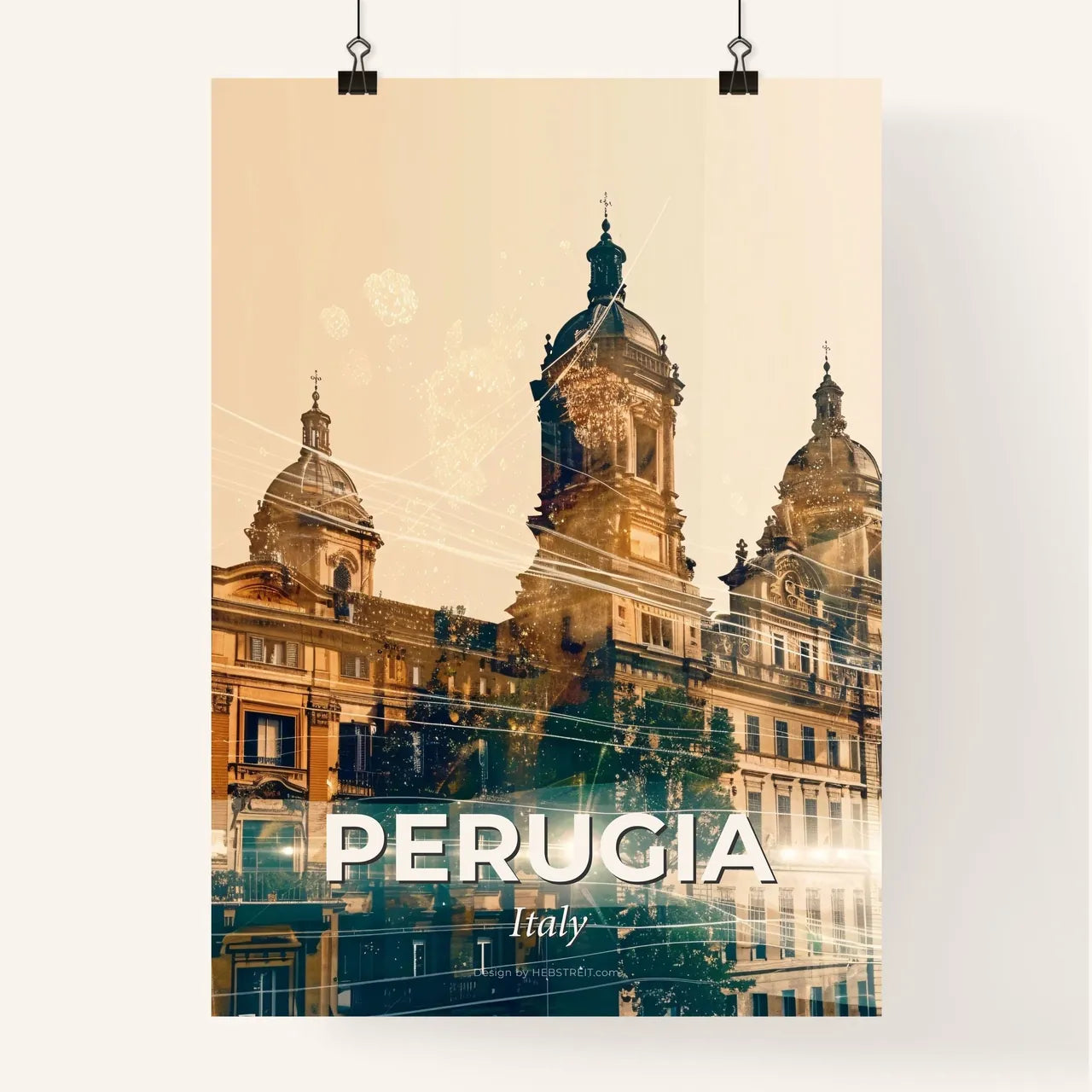 Perugia Skyline Composite Art on Beige Poster