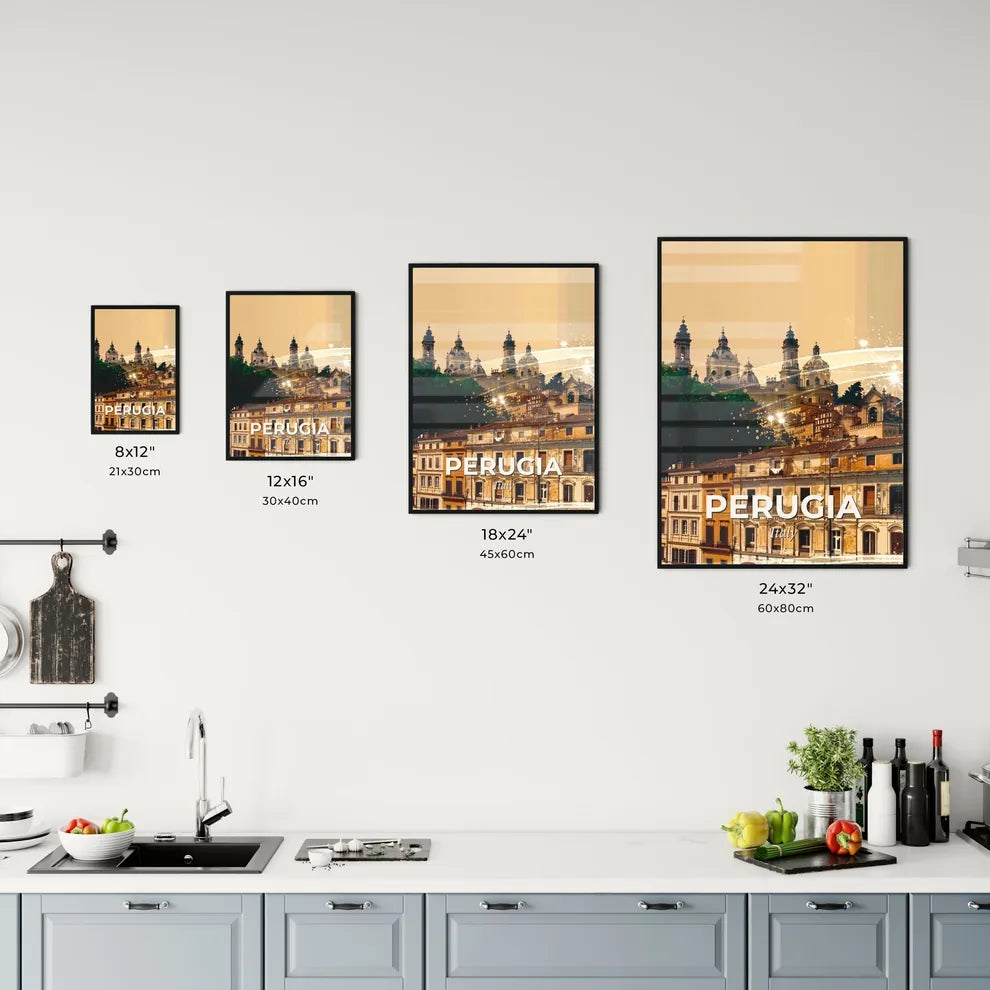Perugia Skyline Beige Double Exposure Cityscape Poster Office Art