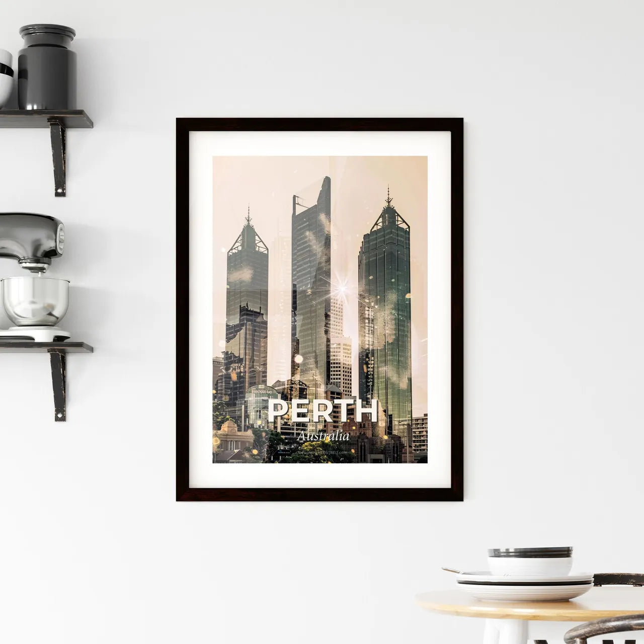 Perth Double Exposure City Skyline Art Framed Print