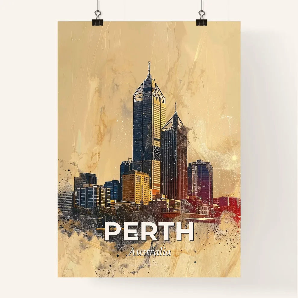 Perth Skyline Composite Art with Local Icons, Beige Poster