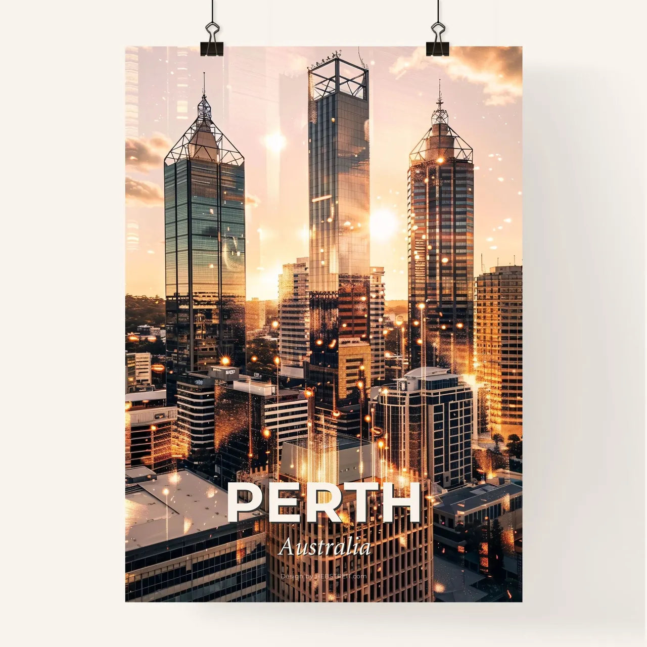 Perth Skyline Composite Art Poster with Local Icons Poster