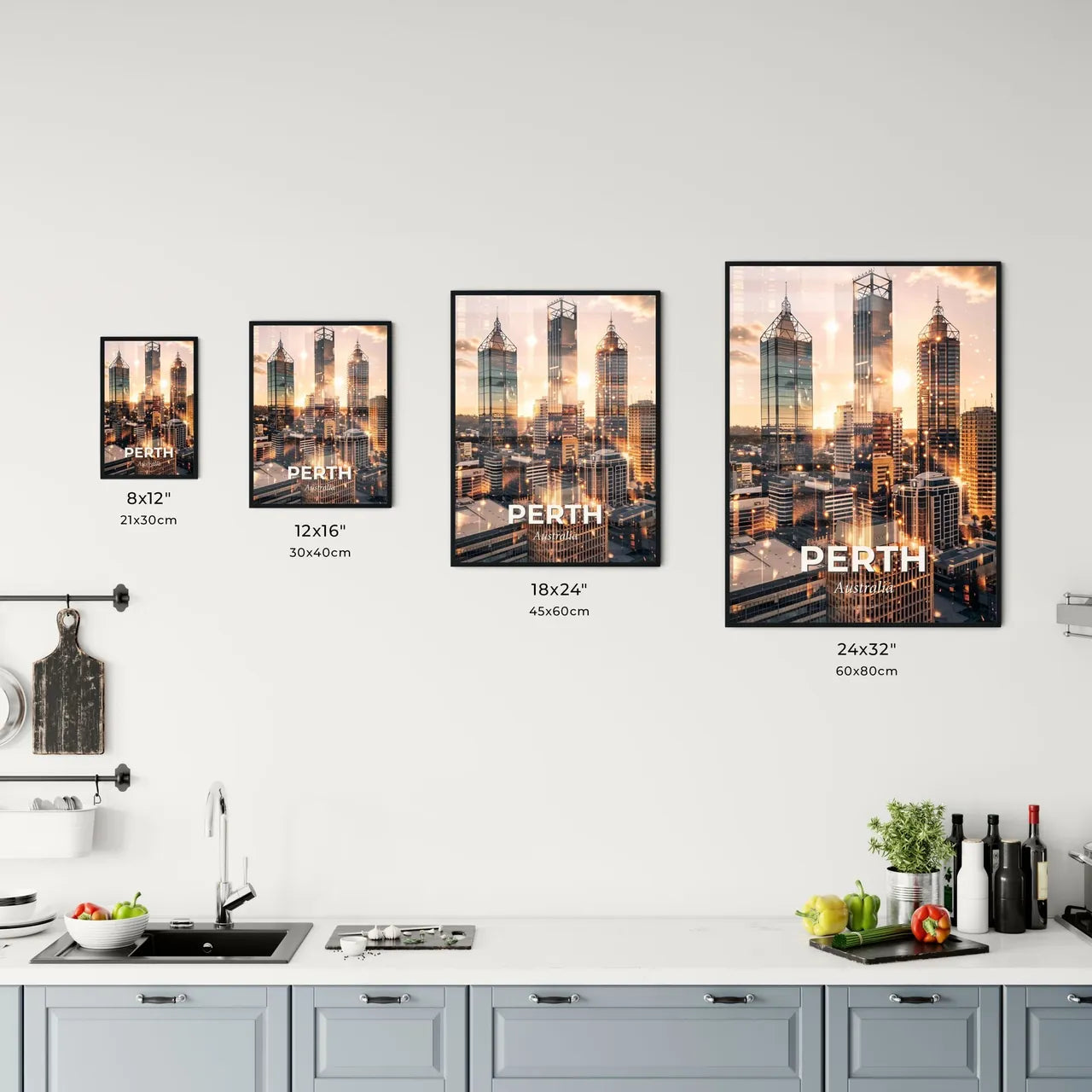 Perth Skyline Composite Art Poster with Local Icons Office Art