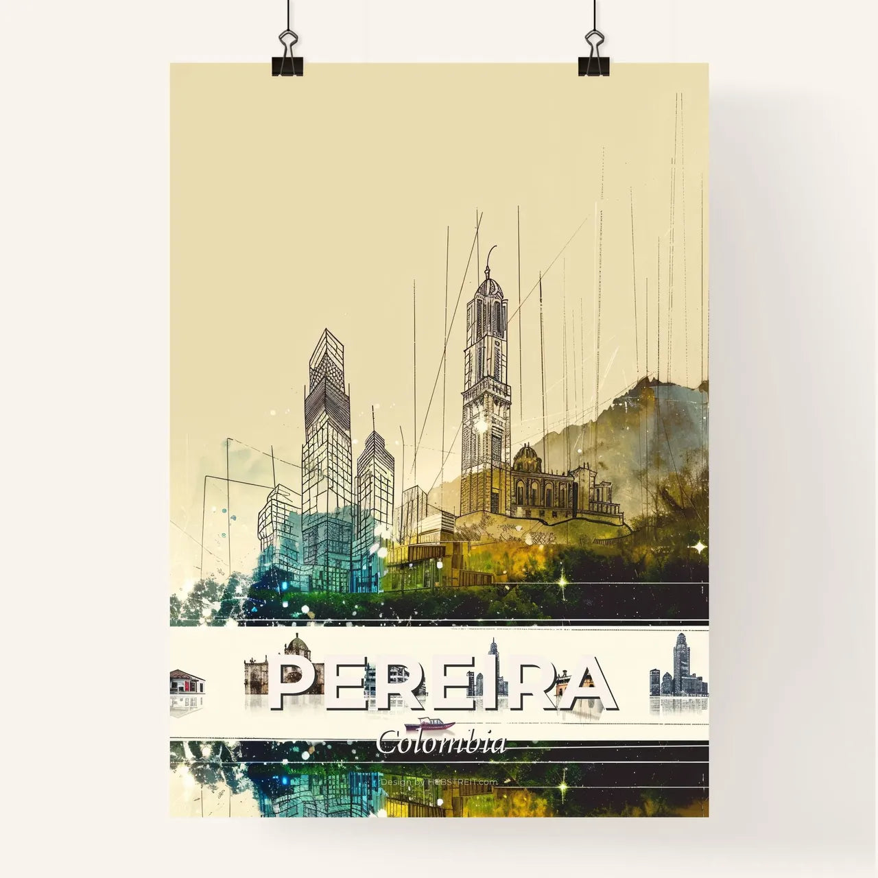 Pereira Skyline Composite Art with Local Icons Poster