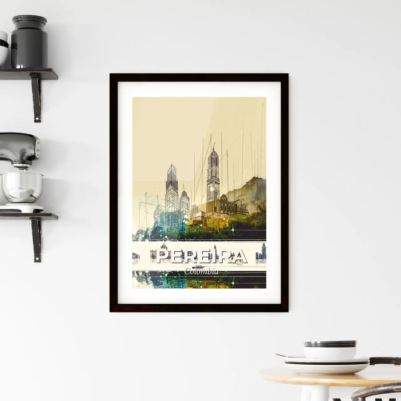 Pereira Skyline Composite Art with Local Icons Framed Print