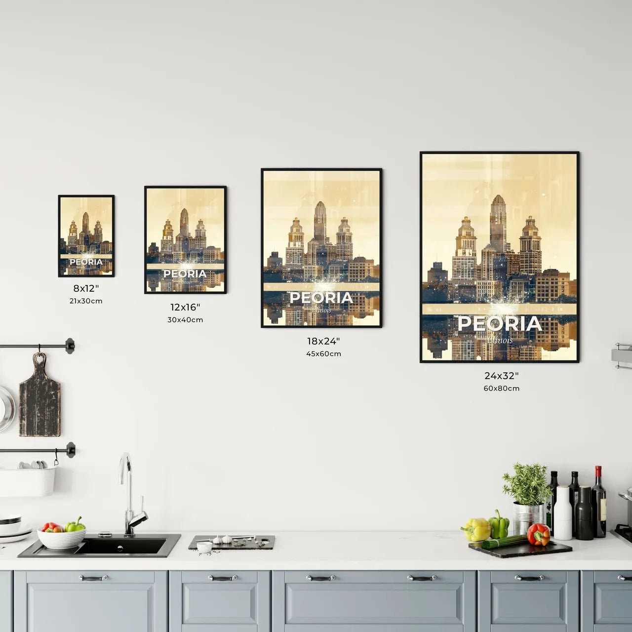 Peoria City Lights Skyline Composite Art Poster Office Art