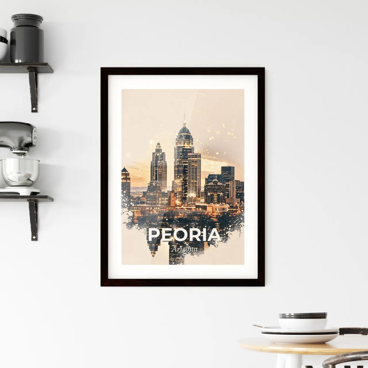 Peoria Skyline Composite Art Poster Framed Print