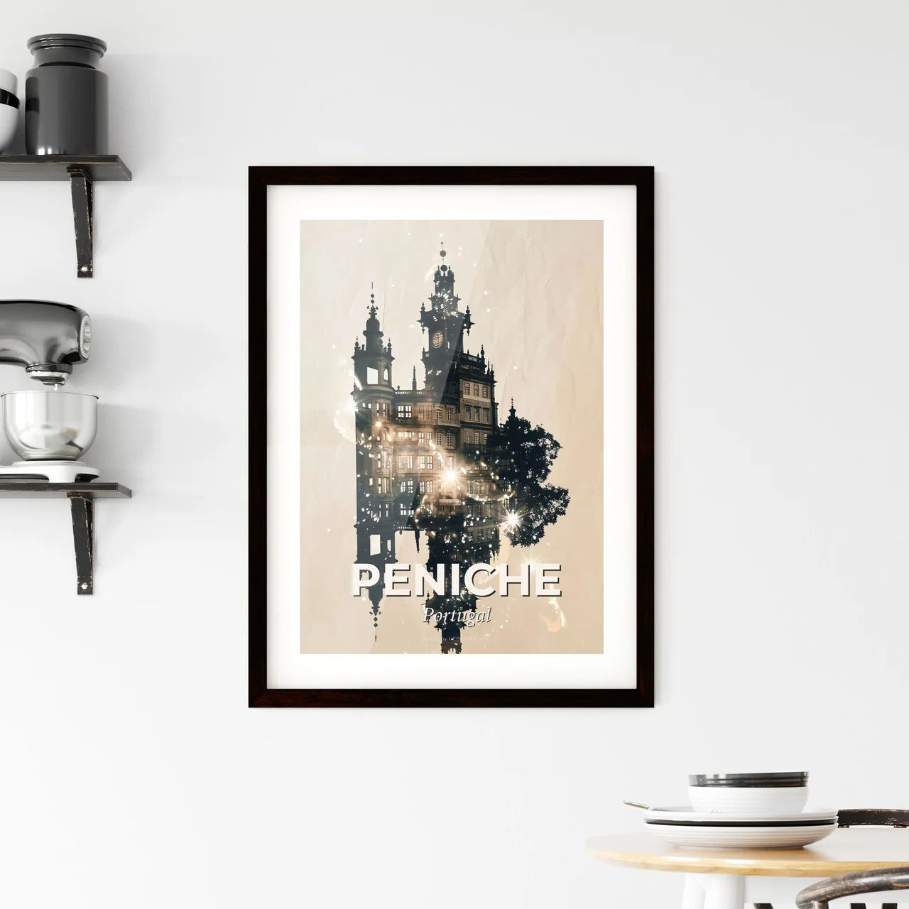 Peniche Double Exposure Skyline Poster Framed Print