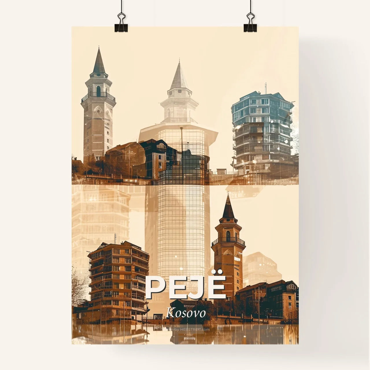 Peje Pristine Skyline Art on Beige Poster