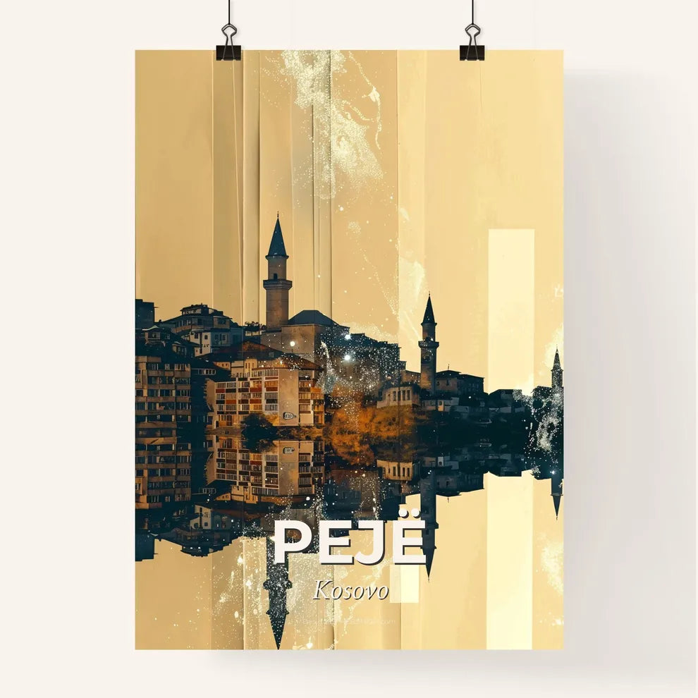 Peje Skyline City Art with Architecture Icons Poster