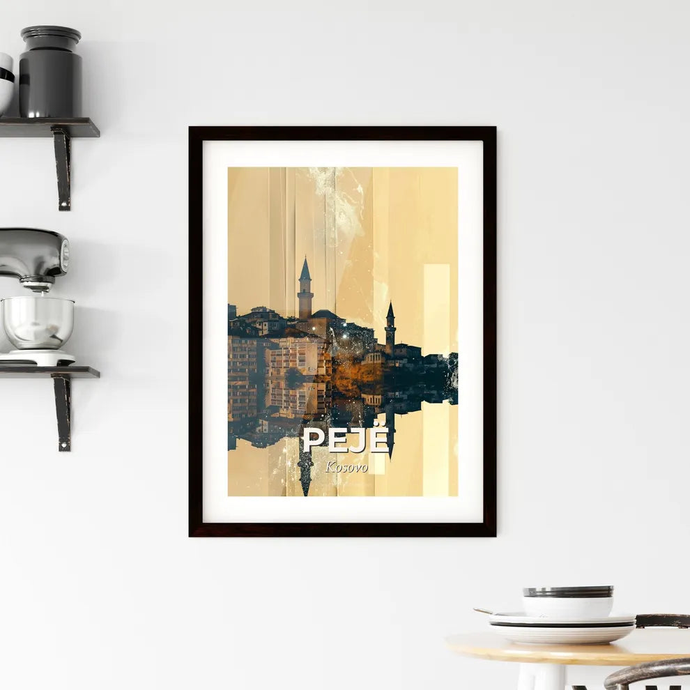 Peje Skyline City Art with Architecture Icons Framed Print