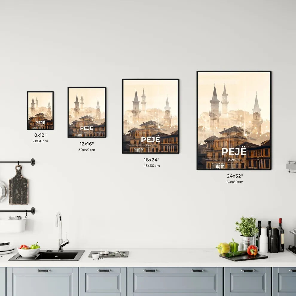 Peje City Skyline Composite Art Poster Beige Office Art
