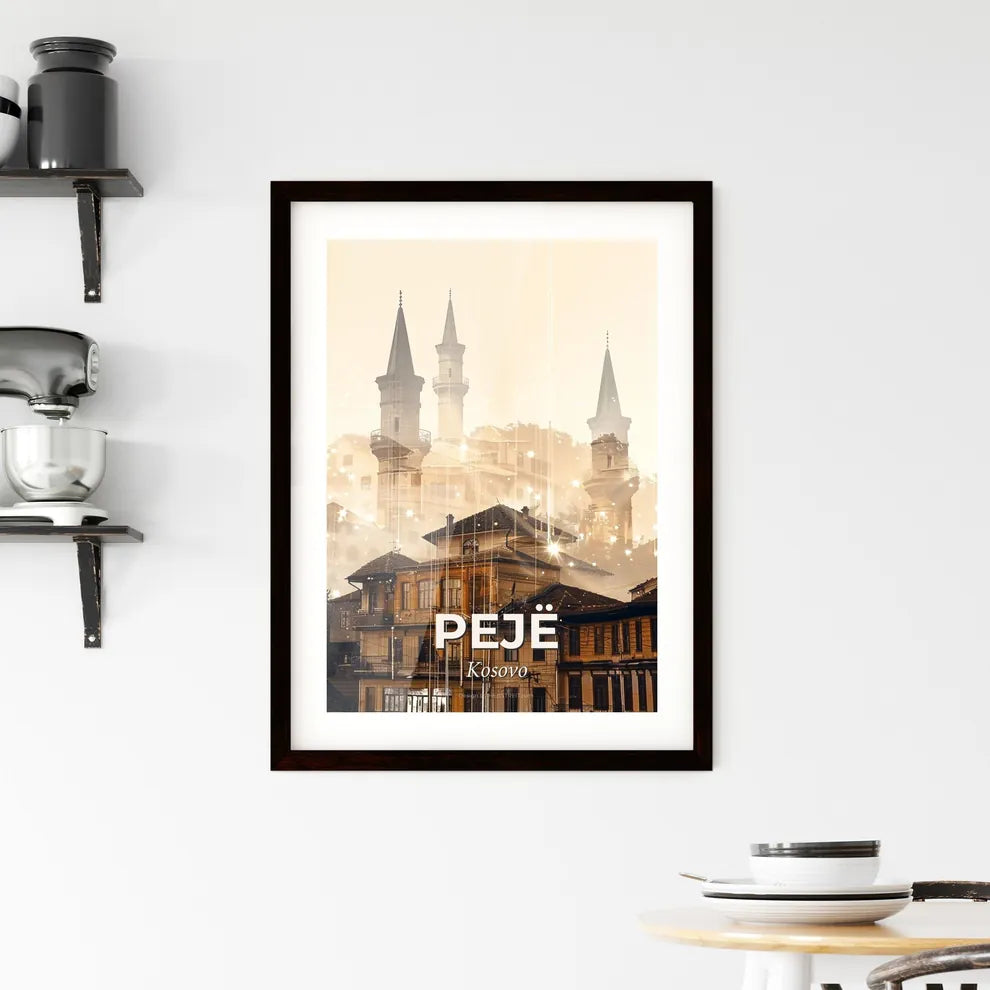Peje City Skyline Composite Art Poster Beige Framed Print