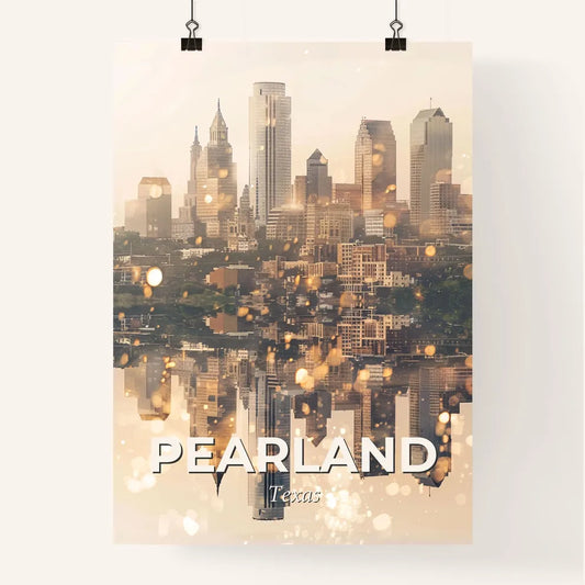 Pearland Skyline: City Icons in a Golden Glow Poster
