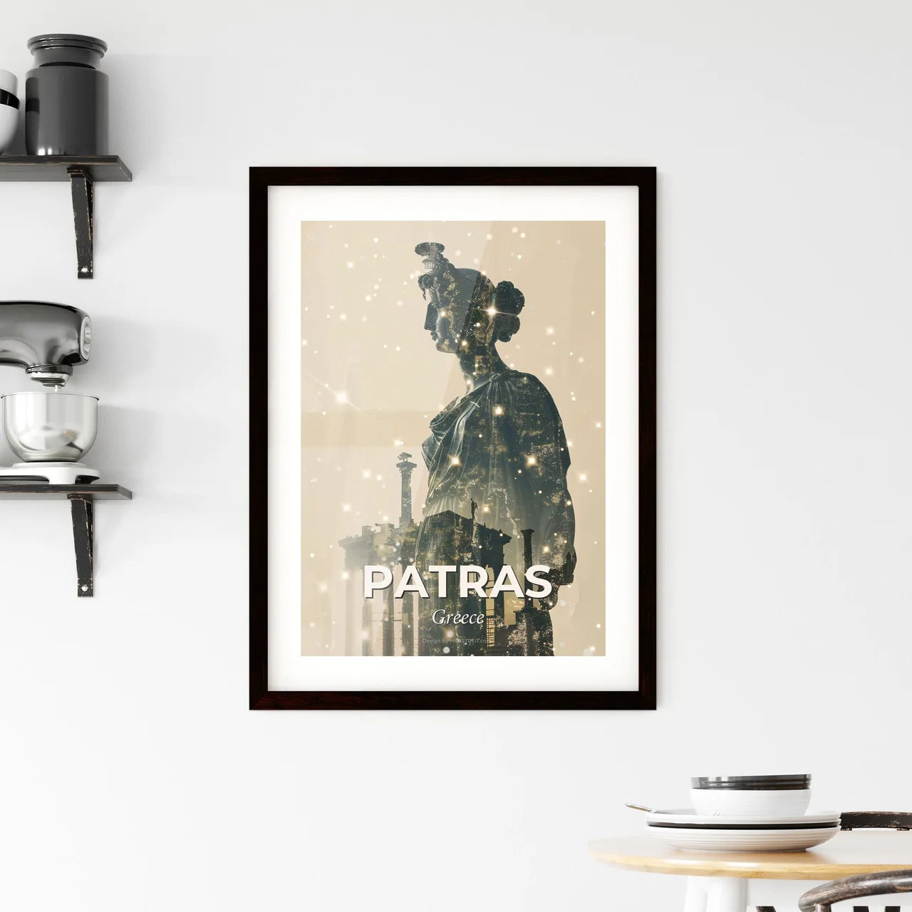 Patras Skyline Art Deco Poster Beige Framed Print