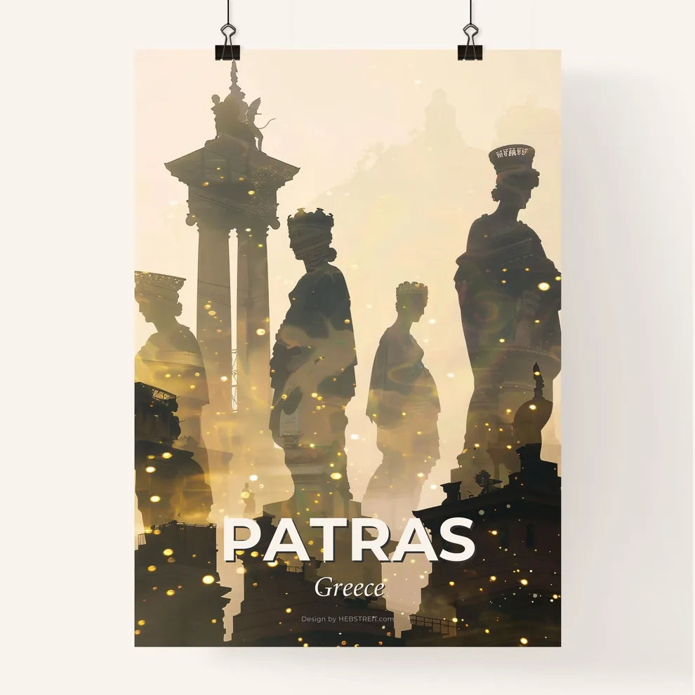 Patras Greece Double Exposure Skyline Art Poster