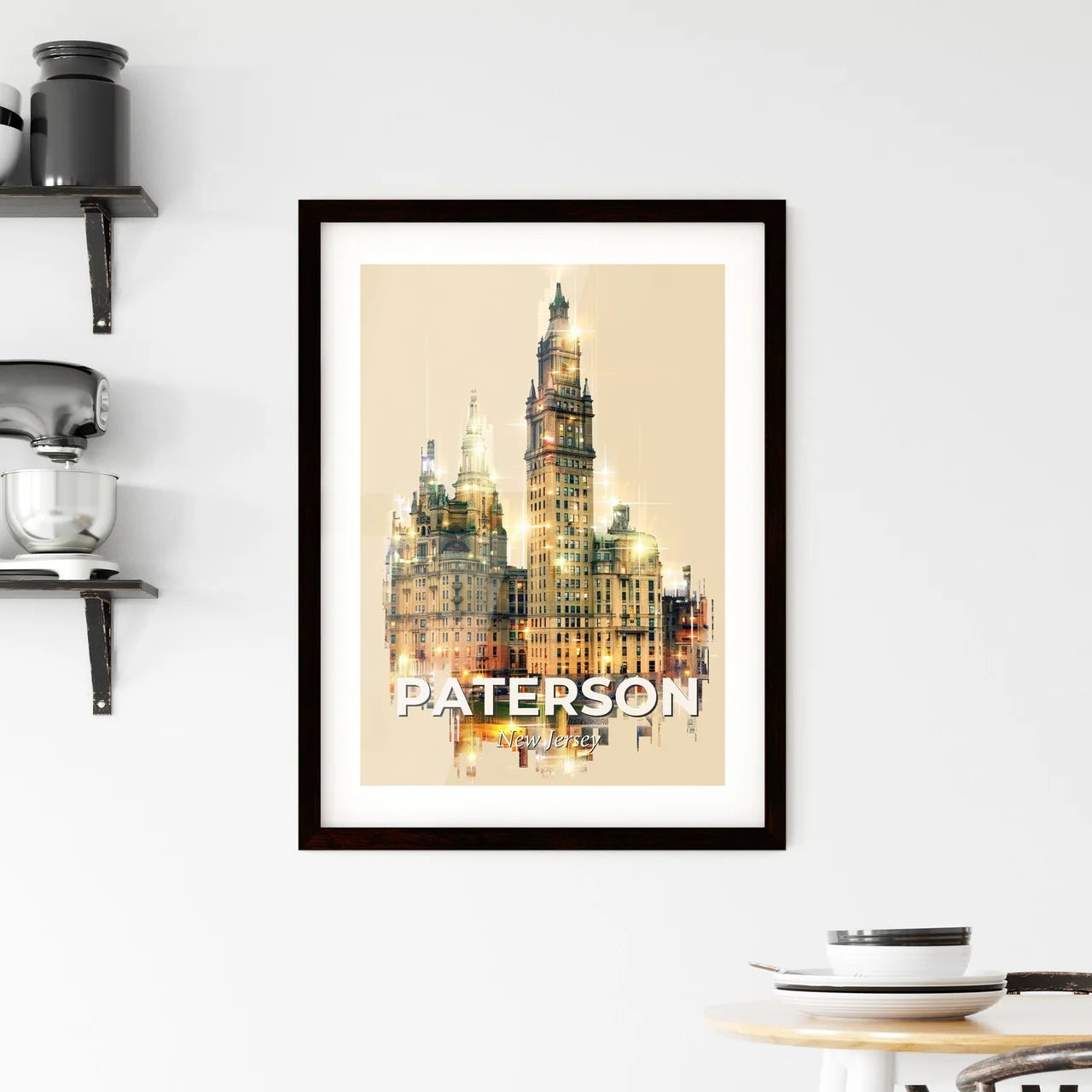 Paterson New Jersey Skyline Double Exposure Art Poster Framed Print