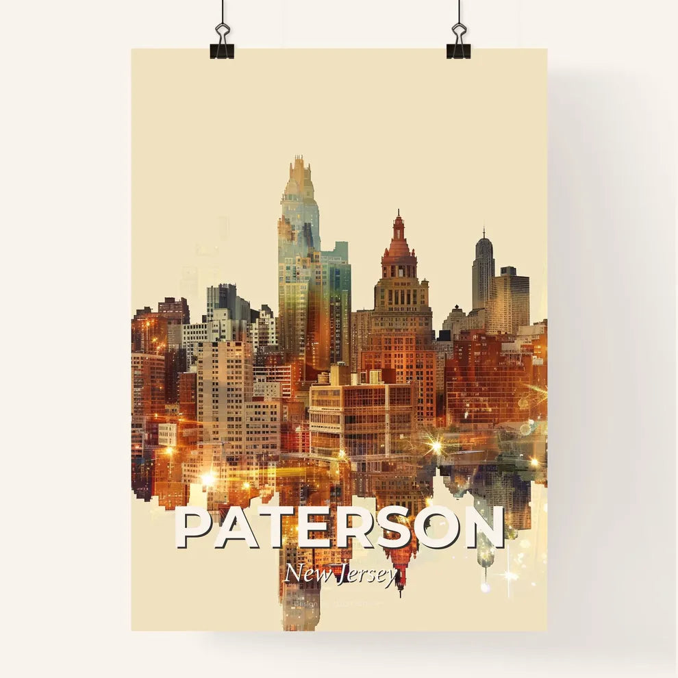 Paterson Skyline Composite Art with Sparkles Poster