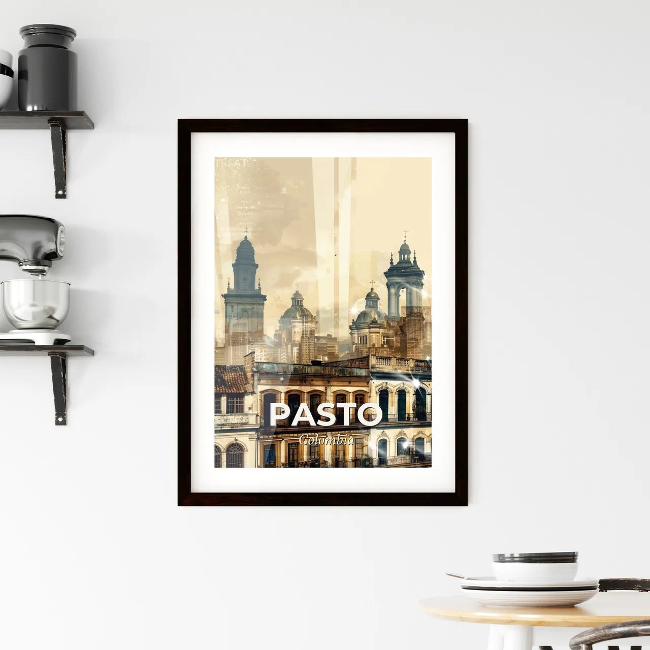 Pasto Cityscape Art: Icons in Double Exposure Framed Print