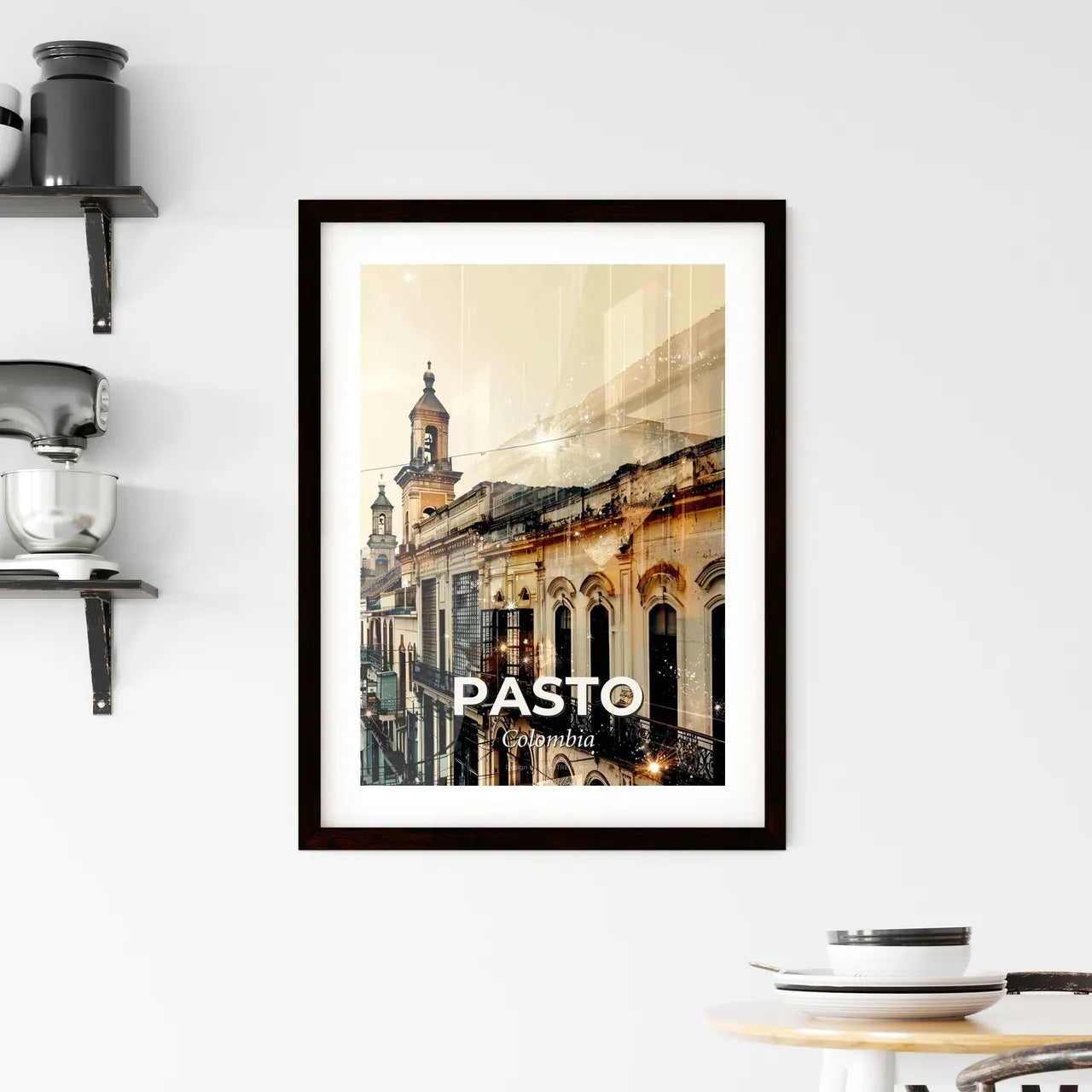 Pasto City Skyline Double Exposure Poster Art Framed Print