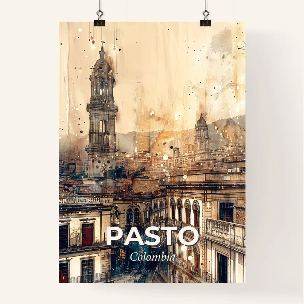 Pasto Double Exposure Composite Skyline Art Poster