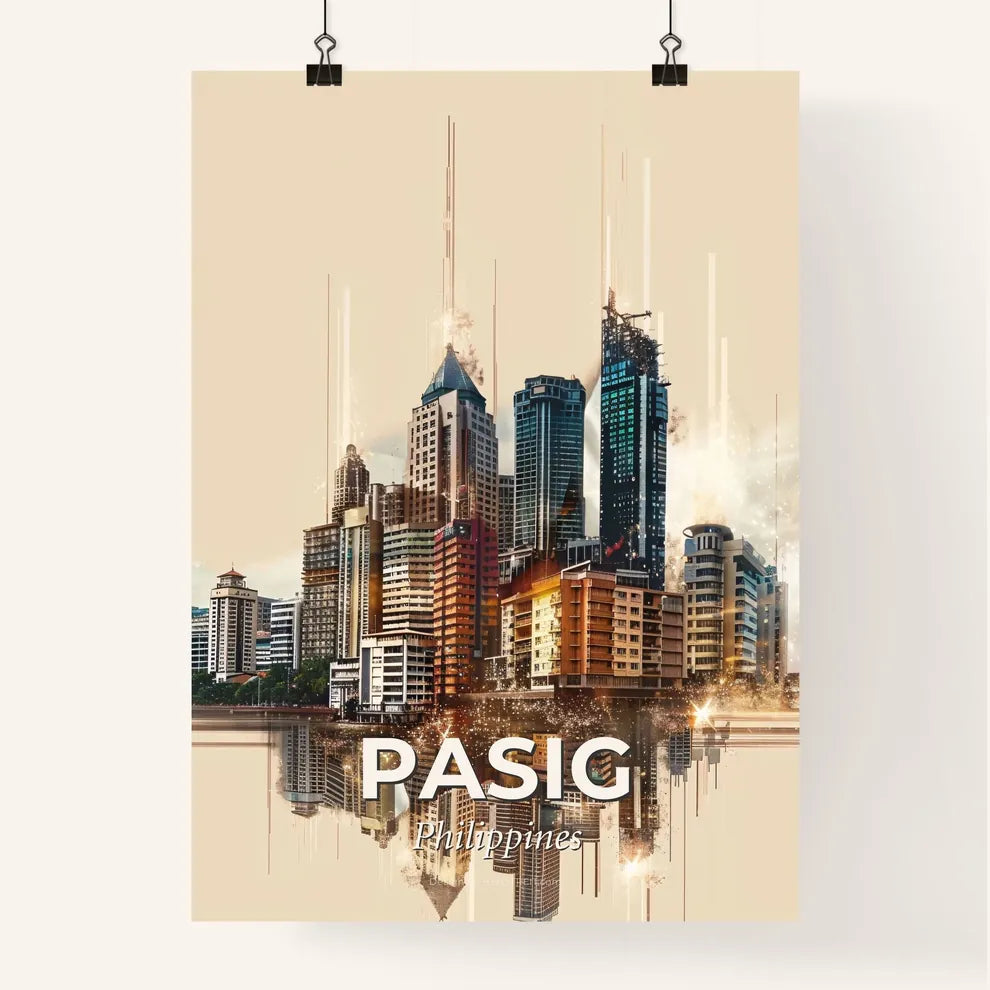 Pasig Skyline Double Exposure Bright Colors Poster