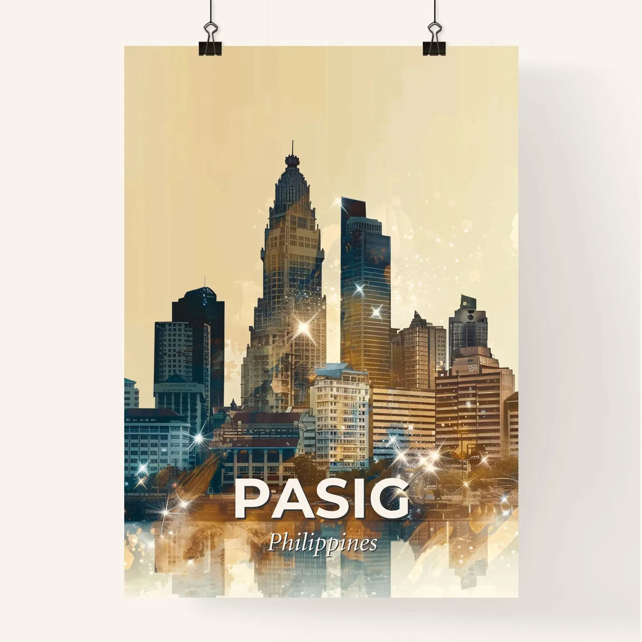 Pasig Skyline: Double Exposure Art Deco Poster