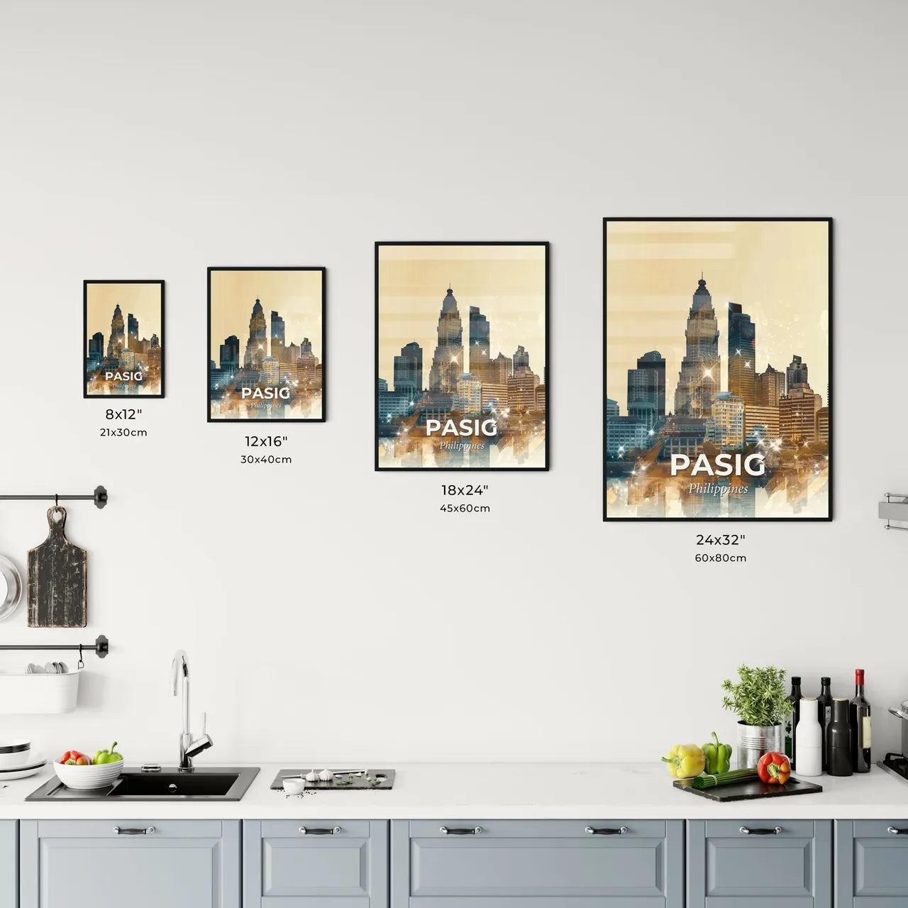 Pasig Skyline: Double Exposure Art Deco Office Art