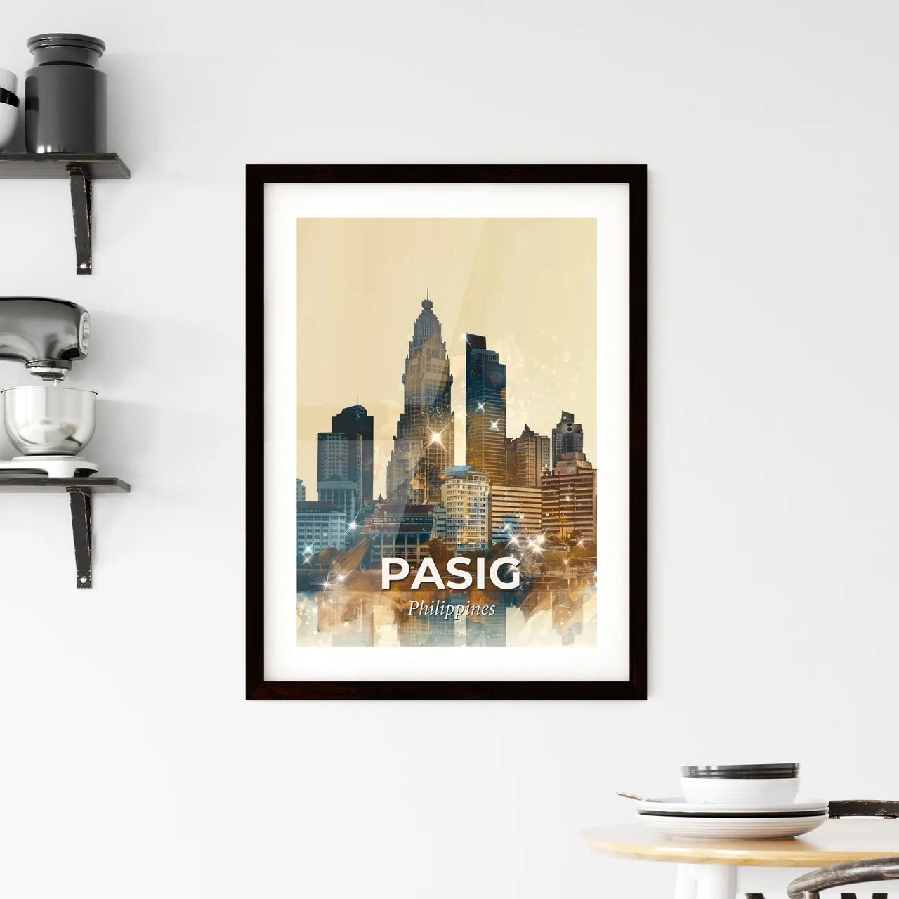 Pasig Skyline: Double Exposure Art Deco Framed Print