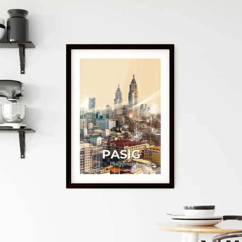 Pasig Skyline Double Exposure Art on Beige Framed Print
