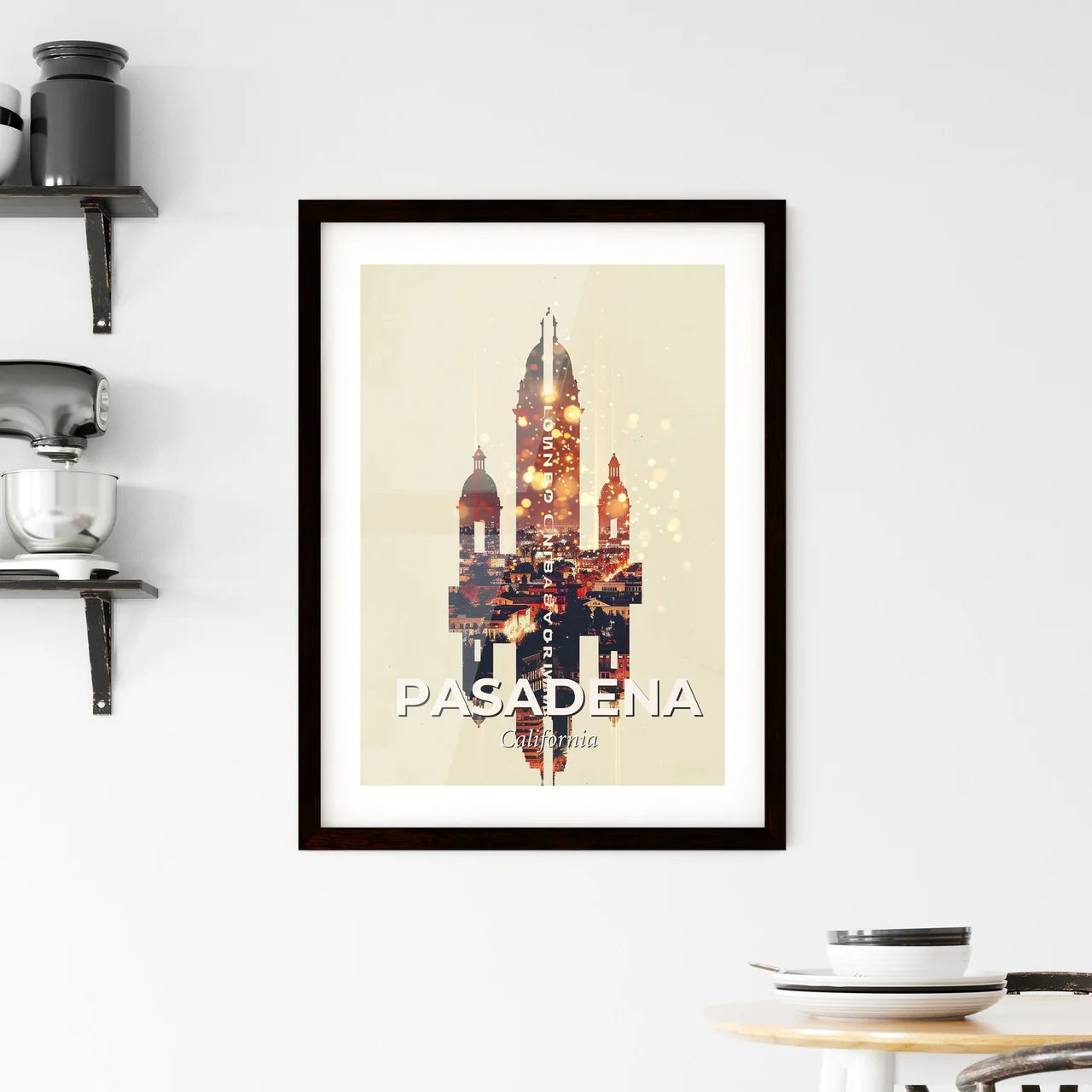 Pasadena Skyline Artistic Double Exposure Poster Framed Print