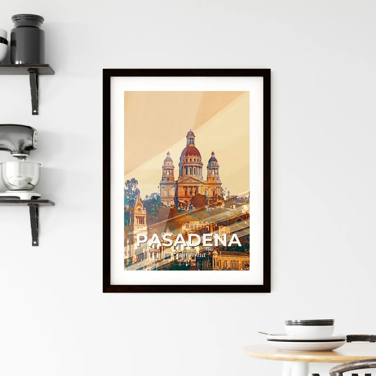 Pasadena Skyline ICONS Double Exposure Poster Framed Print