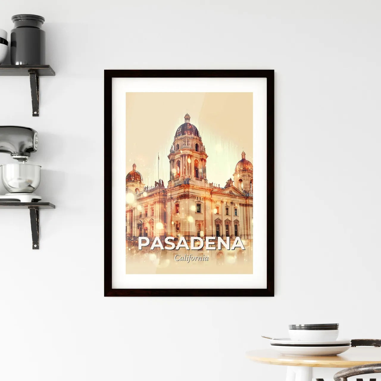 Pasadena City Skyline Double Exposure Poster Art Framed Print