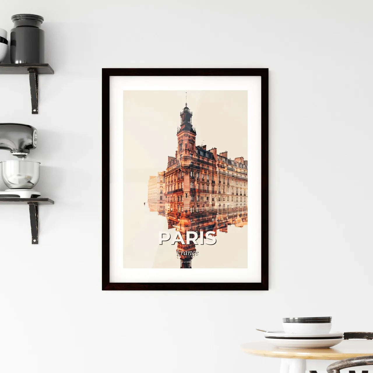 Paris Skyline Double Exposure Cityscape Art Deco Poster Framed Print