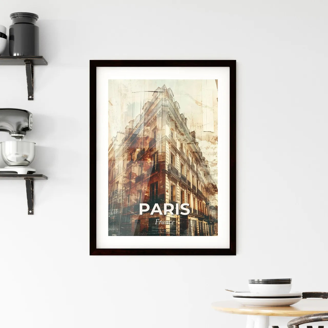 Paris City Skyline Composite Art Poster Design Framed Print