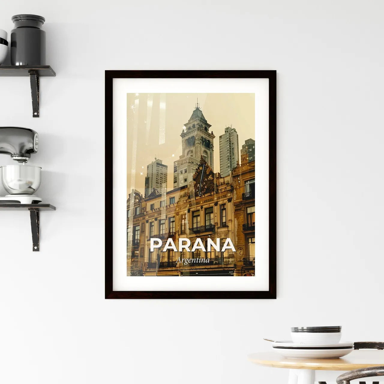 Parana Cityscape Art: Skyline and Icons in Warm Hues Framed Print