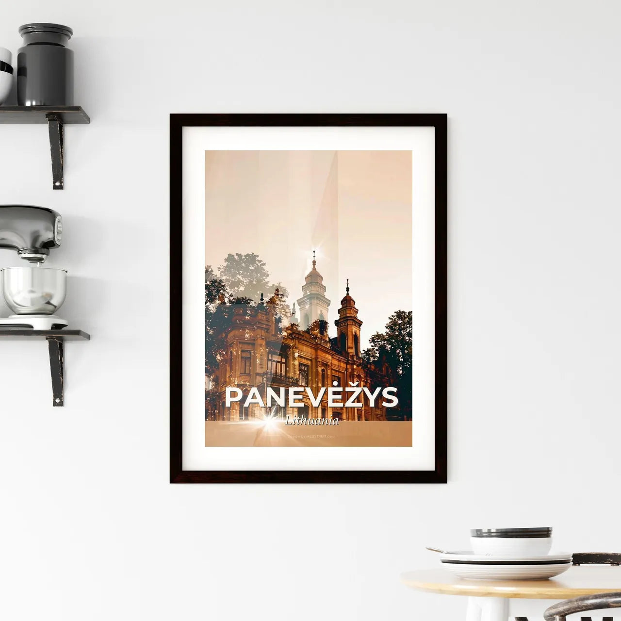 Panevezys Skyline Double Exposure Bright Poster Framed Print
