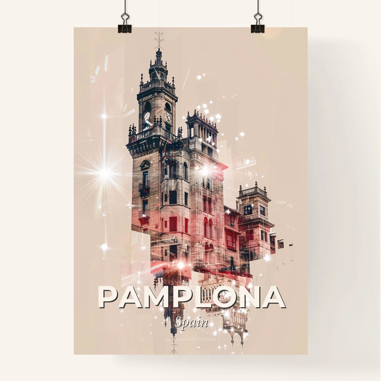 Pamplona City Skyline Contemporary Double Exposure Art Poster