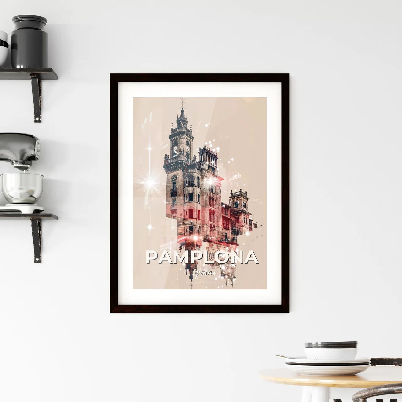 Pamplona City Skyline Contemporary Double Exposure Art Framed Print