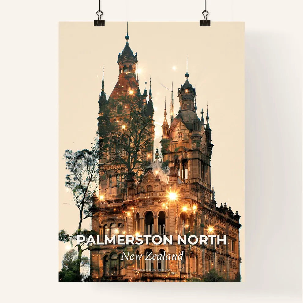 Palmerston North City Skyline Landmarks Bright Beige Poster Poster