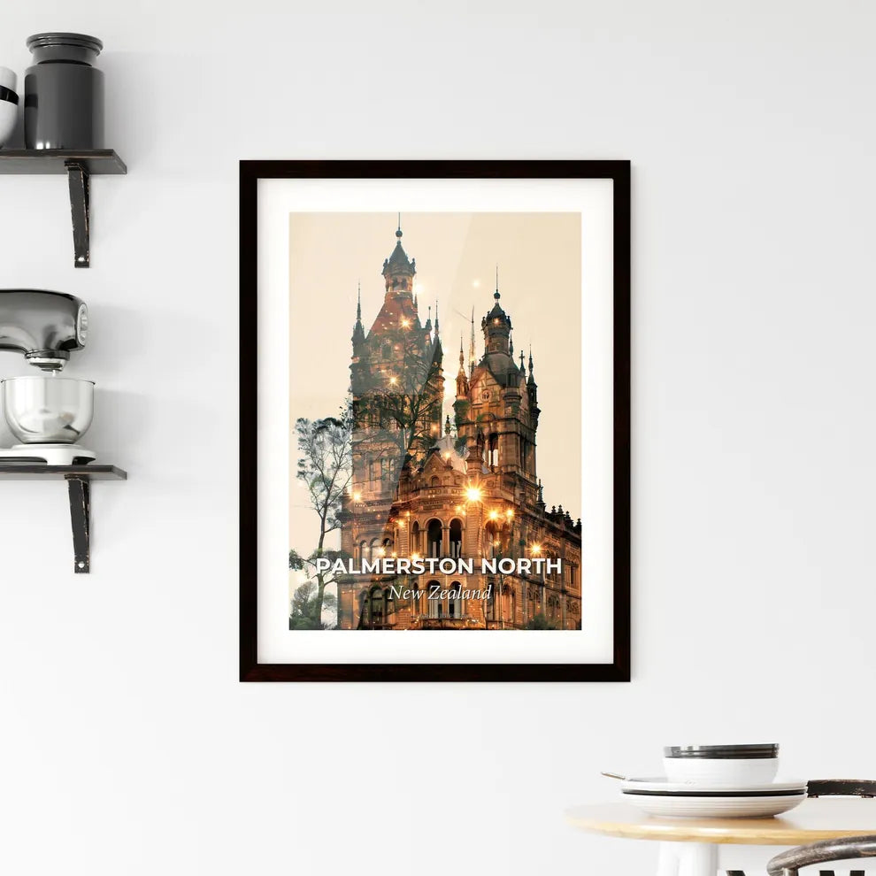 Palmerston North City Skyline Landmarks Bright Beige Poster Framed Print