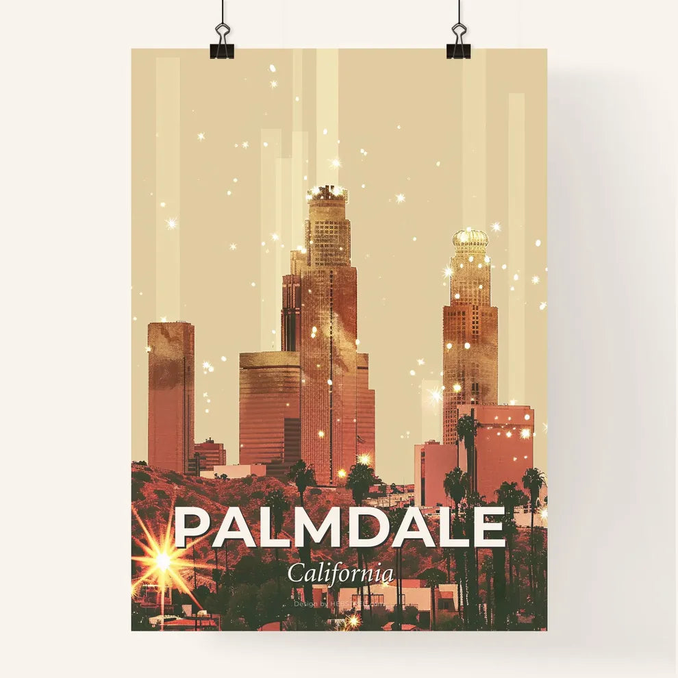 Palmdale Skyline Icons Double Exposure Art Print Poster