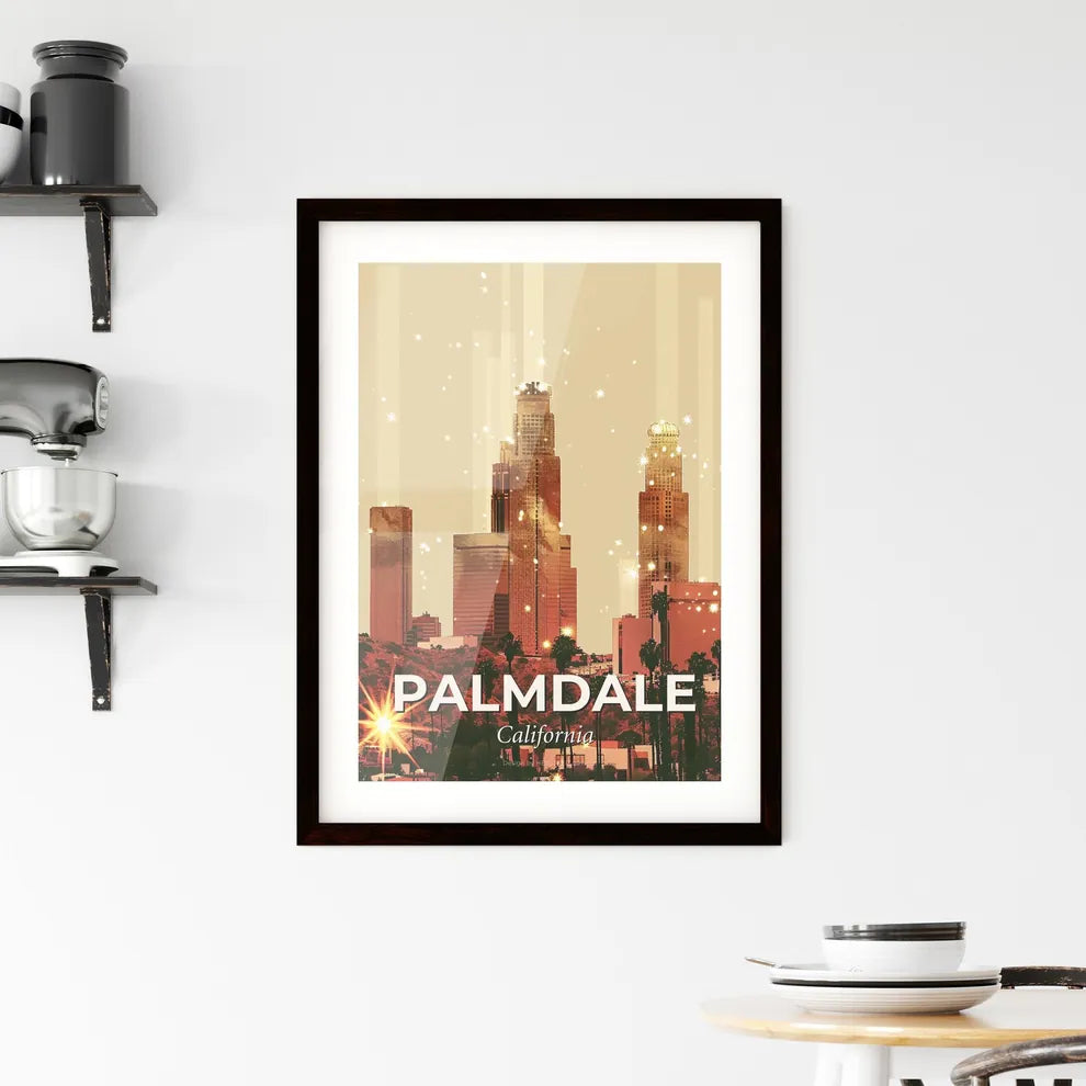 Palmdale Skyline Icons Double Exposure Art Print Framed Print