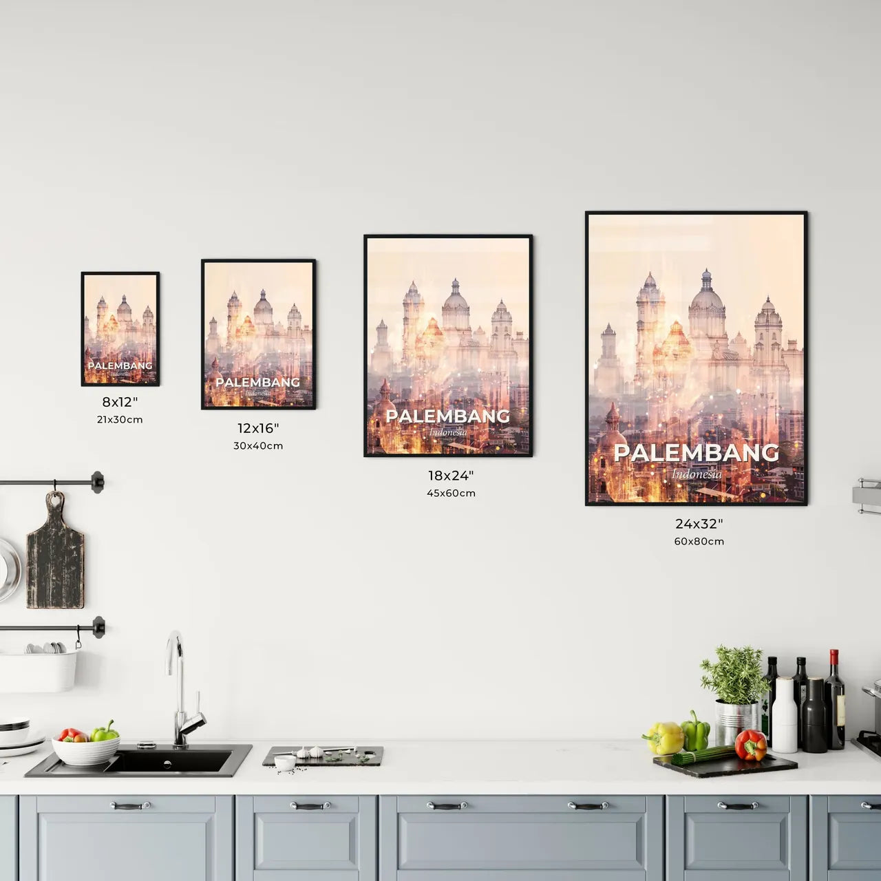 Palembang Double Exposure Minimalist Skyline Poster Art Office Art