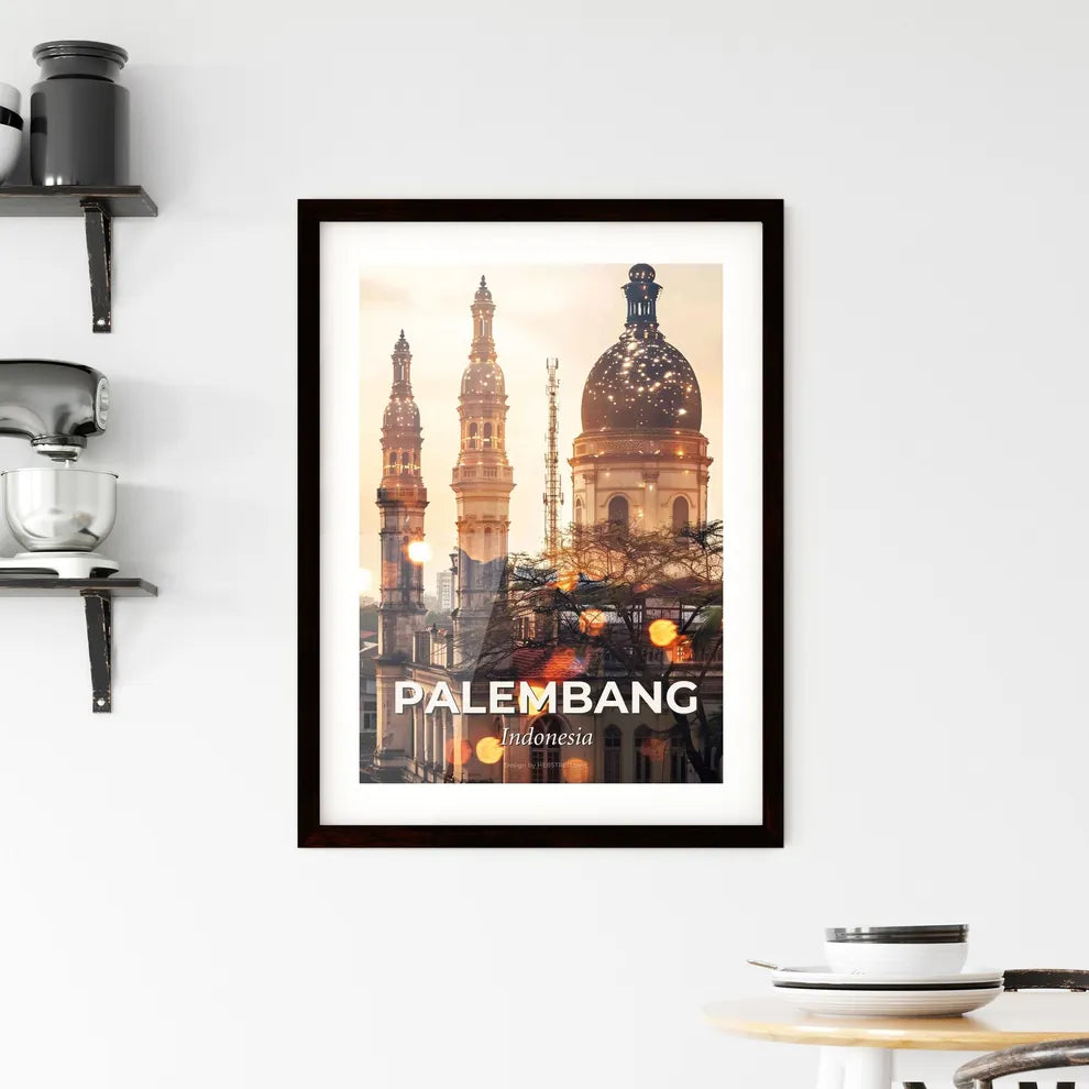 Palembang Skyline Double Exposure Art Poster Framed Print