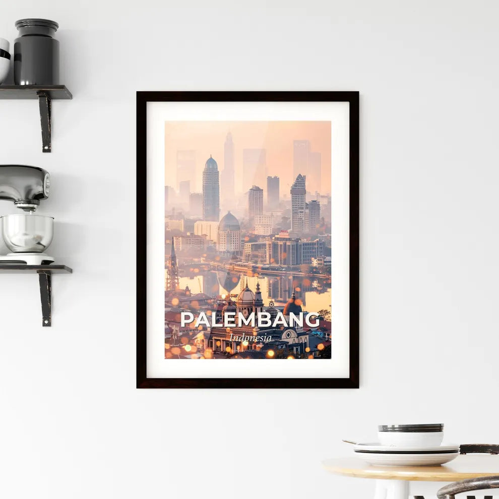 Palembang Skyline Double Exposure Poster Art Framed Print