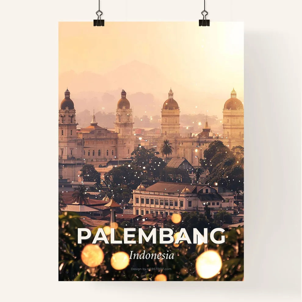 Palembang Skyline Composite Art Bright Beige Paper Poster