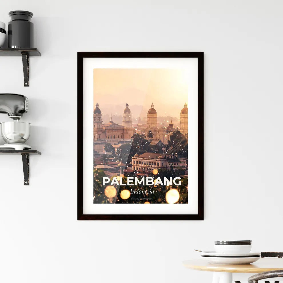 Palembang Skyline Composite Art Bright Beige Paper Framed Print