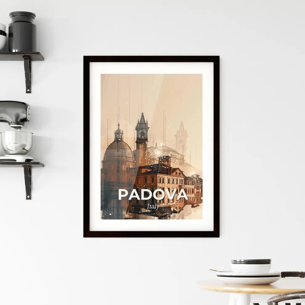 Padua Skyline Iconic Architecture Beige Poster Framed Print