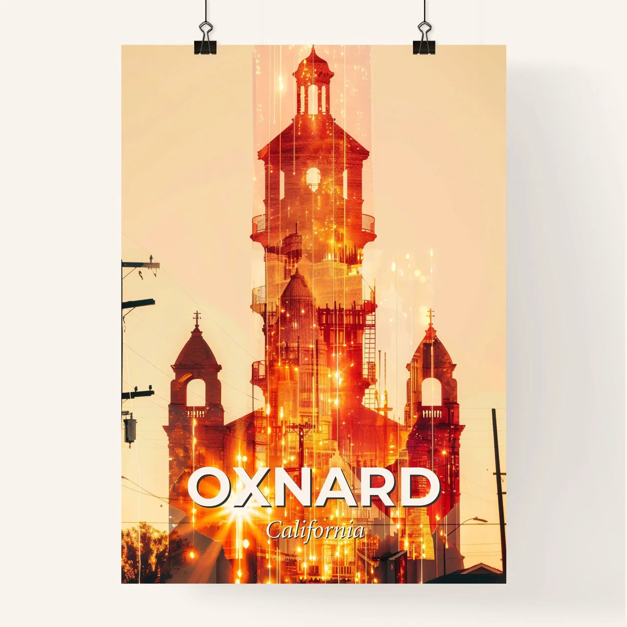 Oxnard City Lightscape Double Exposure Poster