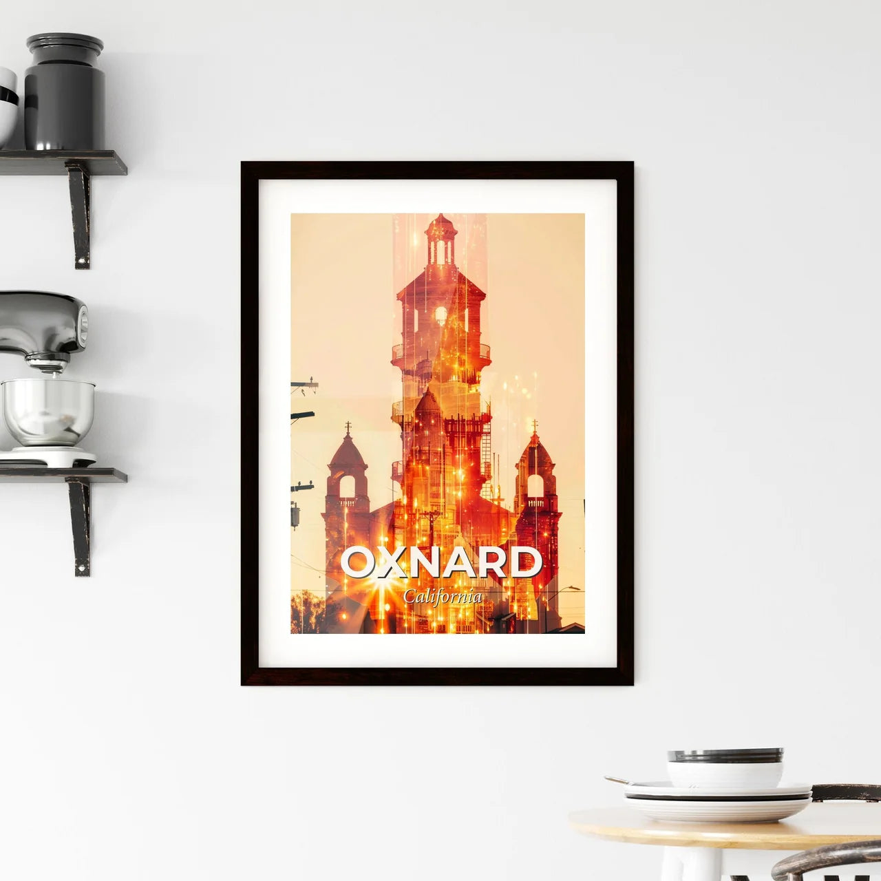 Oxnard City Lightscape Double Exposure Framed Print